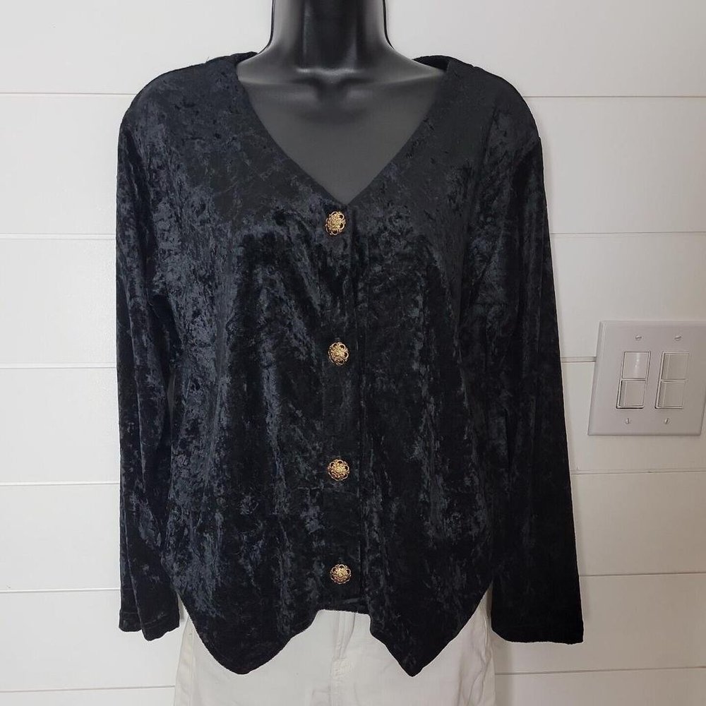 Vintage Rampage Black Velvet Shirt With Embellished Gold Buttons Size Small